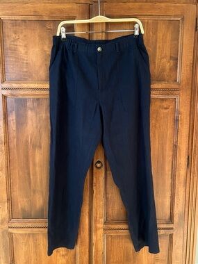 Lou & Grey Navy Linen Blend Pants | Size M | Pockets | Elastic Waist | Like New